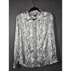 Talbots Womens Blouse Snake Print Long Sleeve Button Down Size M Office Chic